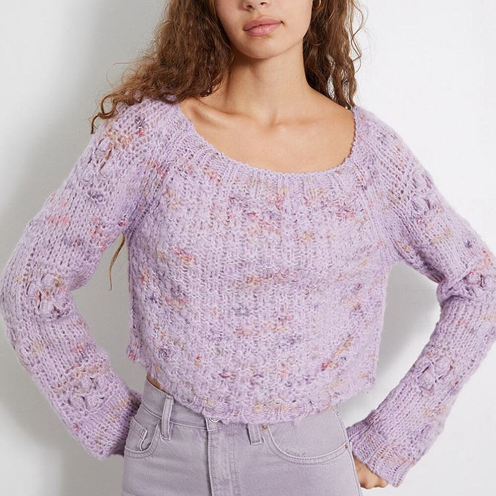 Free People Sunset Cloud Purple Long Sleeve Cropped Slouchy Layering Sweater